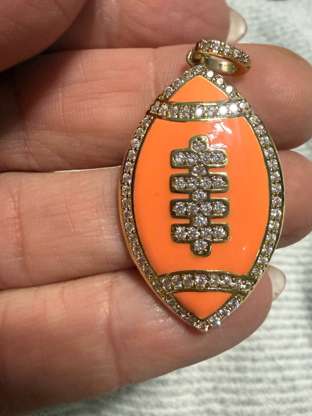 Enamel and Crystal PVD Plated 18K Gold Orange Football Pendant